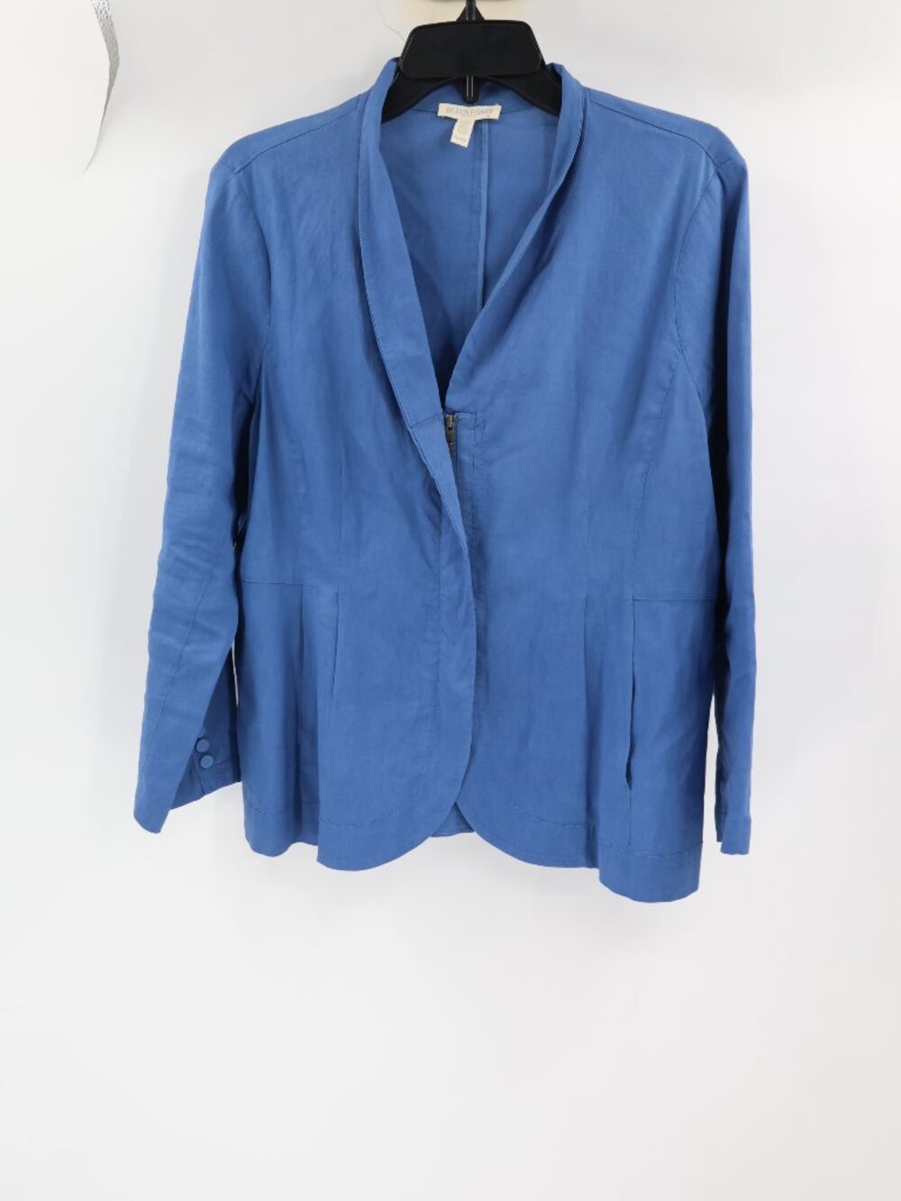 Eileen Fisher jacket Women’s Petite L Linen Blend Zip Up Jacket blue PL pleated